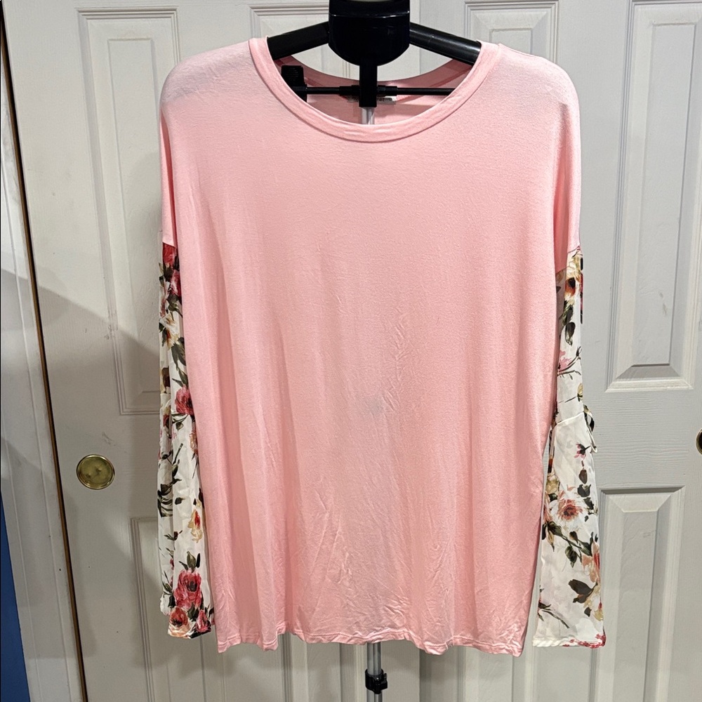 Feminine Pink Floral Sleeve Women's Long Sleeve Top